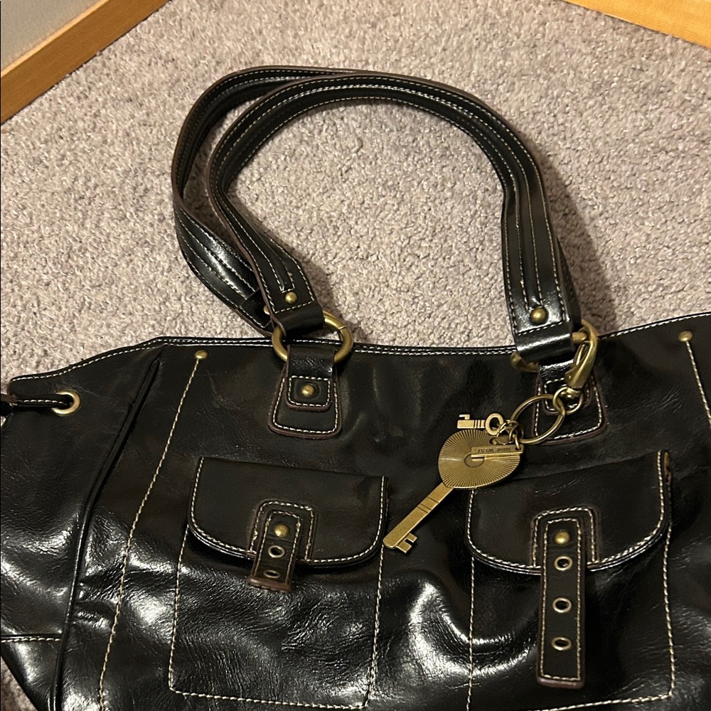 Nine West Black Shoulder Bag with Gold Details